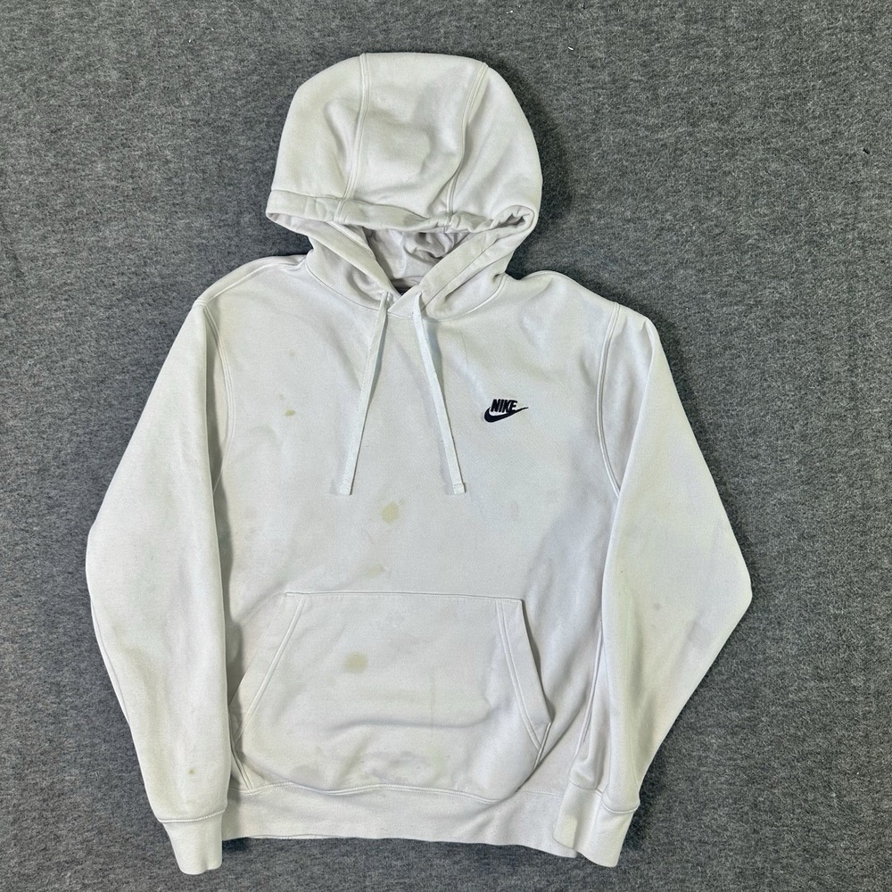Nike Sportswear Club Fleece Pullover Hoodie Size Medium White Swoosh Sweatshirt